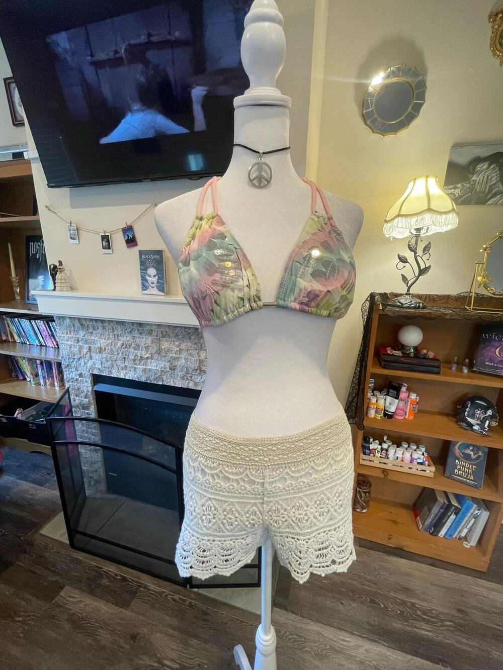 multicolor and sequin swim top